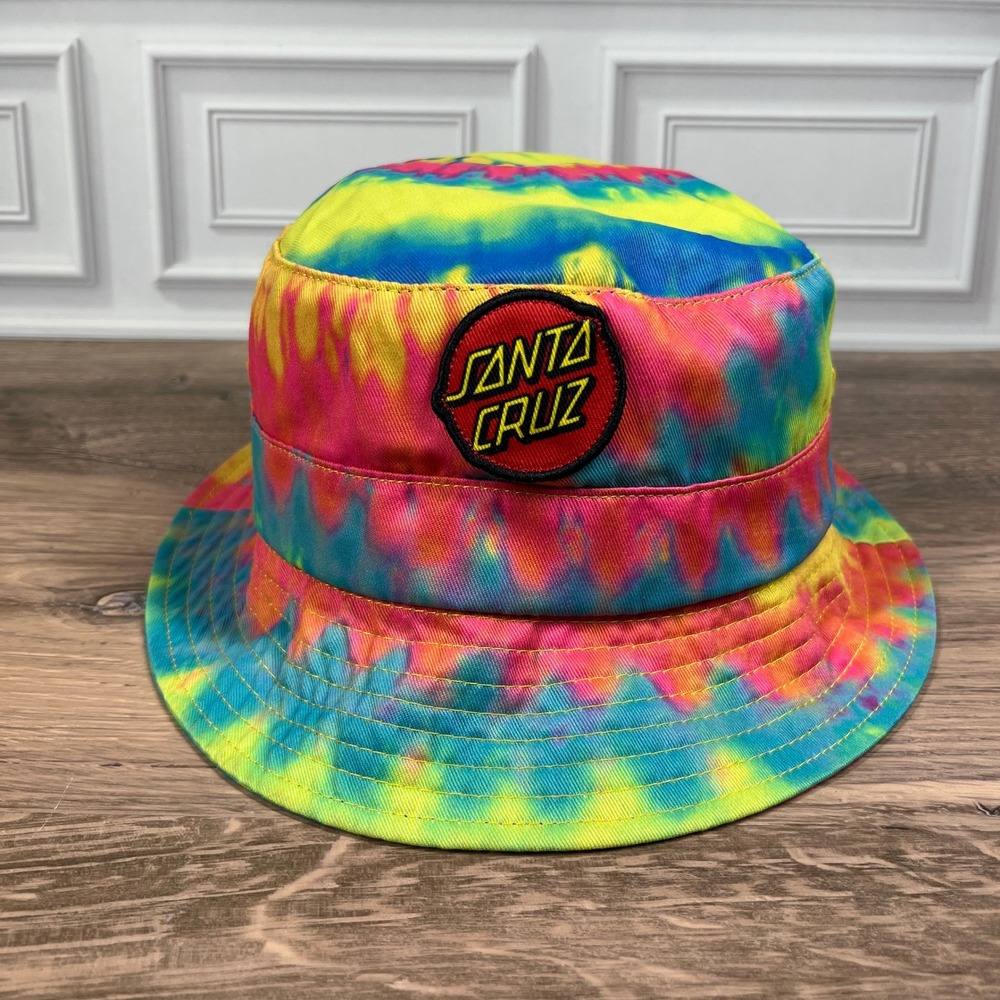 Santa Cruz Bucket Hat Unisex OSFM Multicolor Tie-Dye Logo Patch Mesh Lined